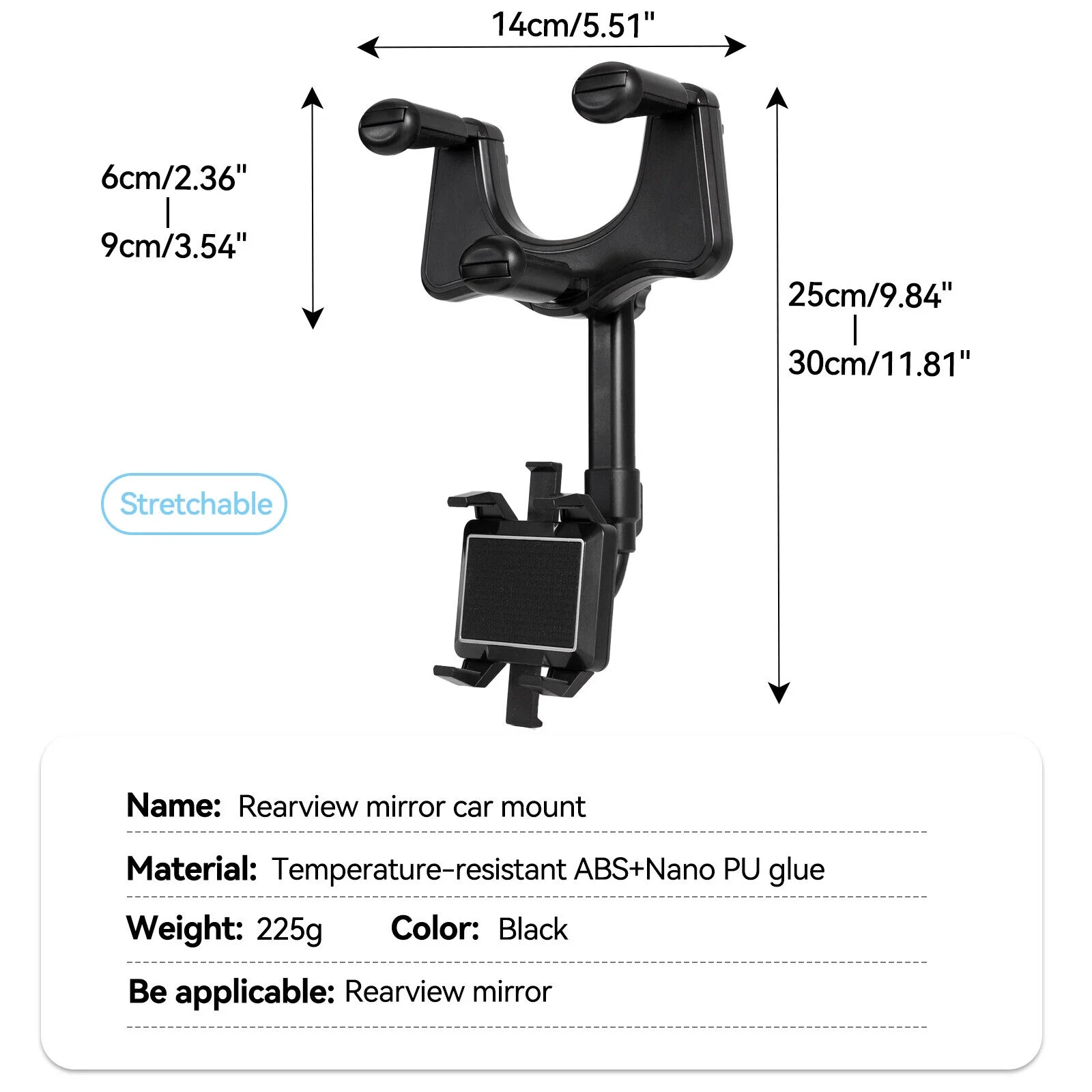 Yiyasu Universal 360°Car Rearview Mirror Holder Stand For-Mobile Cell Smart Phone GPS Phone Holde