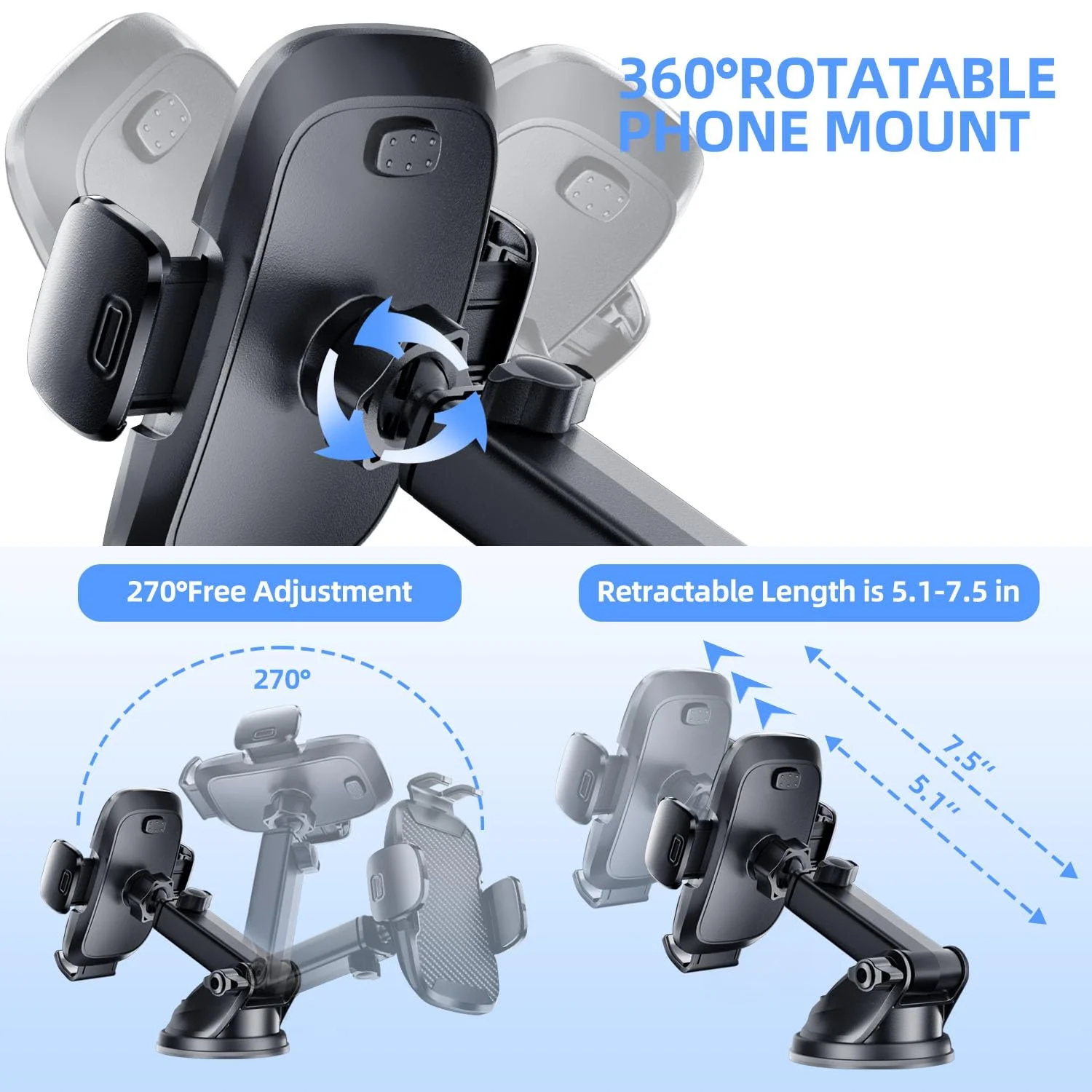 YOOVEE Universal Car Phone Holder Upgraded 360° Rotatable for Dashboard, Windshield & Air Vent Mount for 4.0"-7.0" Phones (iPhone, Google Pixel, Samsung Galaxy, Motorola,etc)