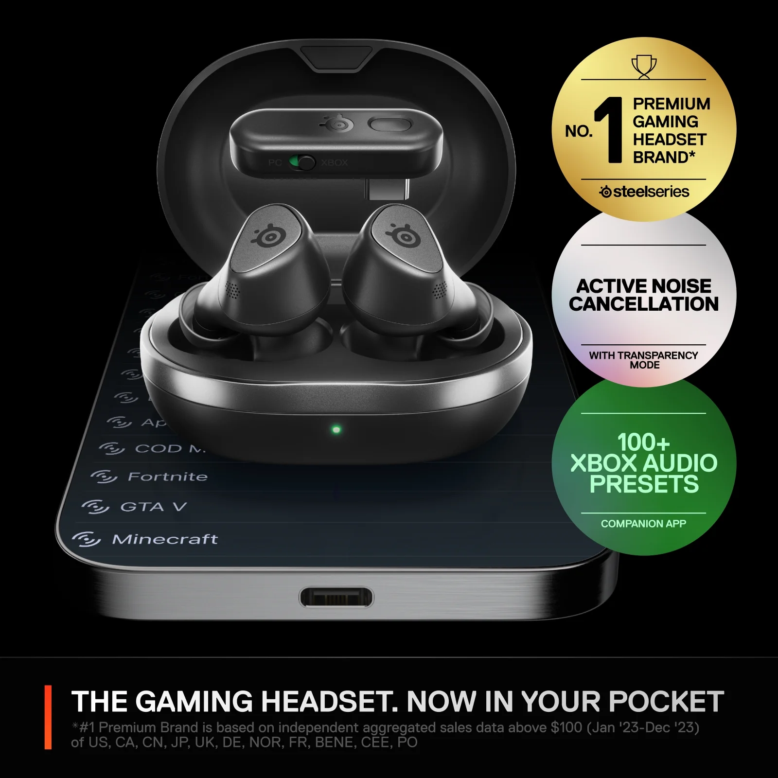 Steelseries SteelSeries Arctis GameBuds™ for Xbox — Wireless Charging and 40H Battery — Compatible with PC, PS5, Switch, Mobile, Black